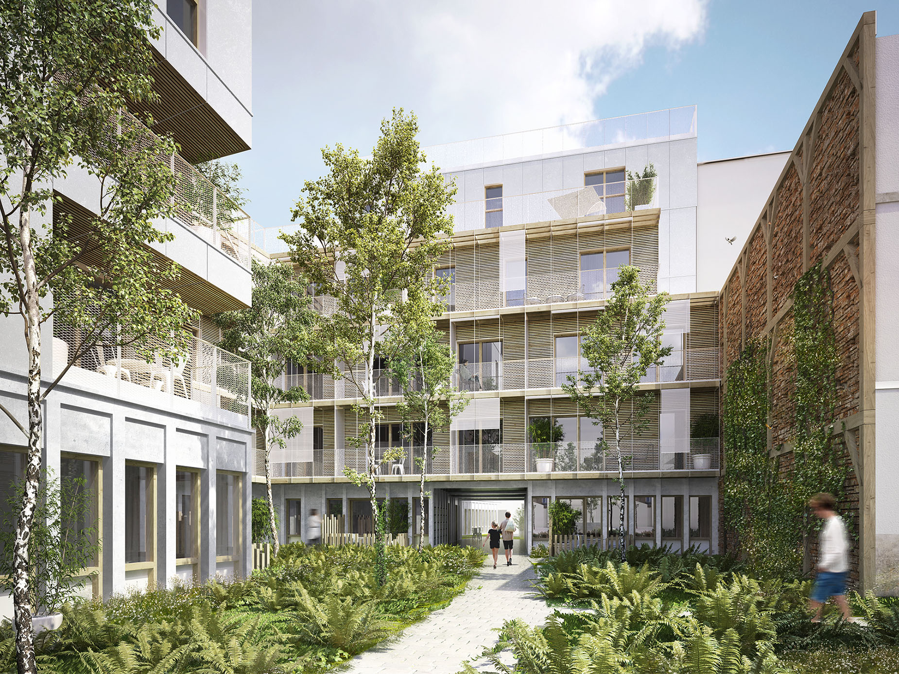 50 logements en structure bois à Paris XXe | en chantier - Perspective depuis la cour ouest