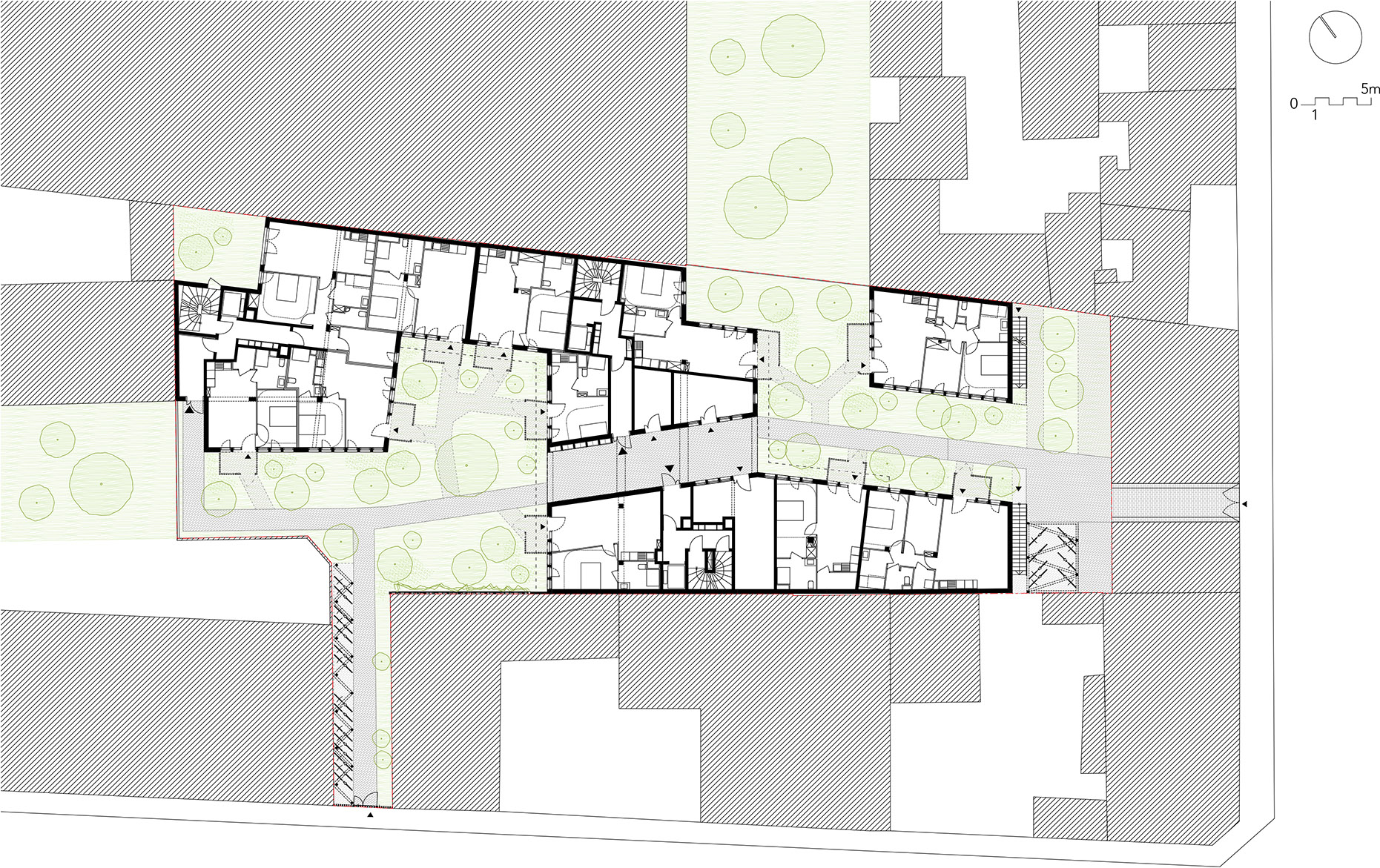 50 logements en structure bois à Paris XXe (chantier) - Plan de rez-de-chaussée